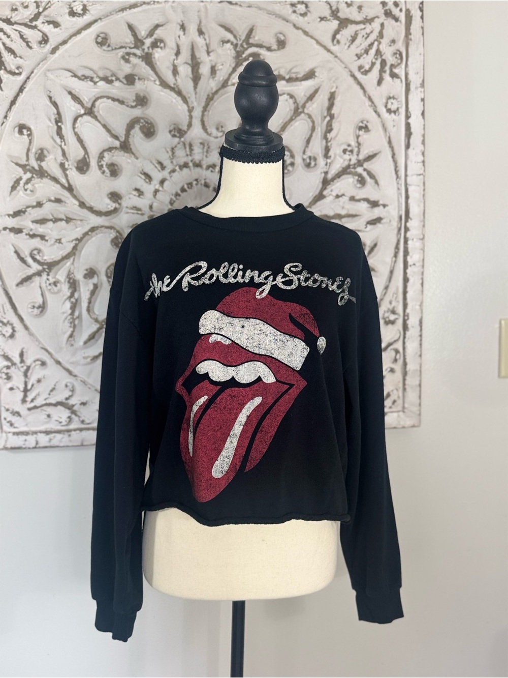 The Rolling Stones Christmas Tongue Cropped Sweatshirt